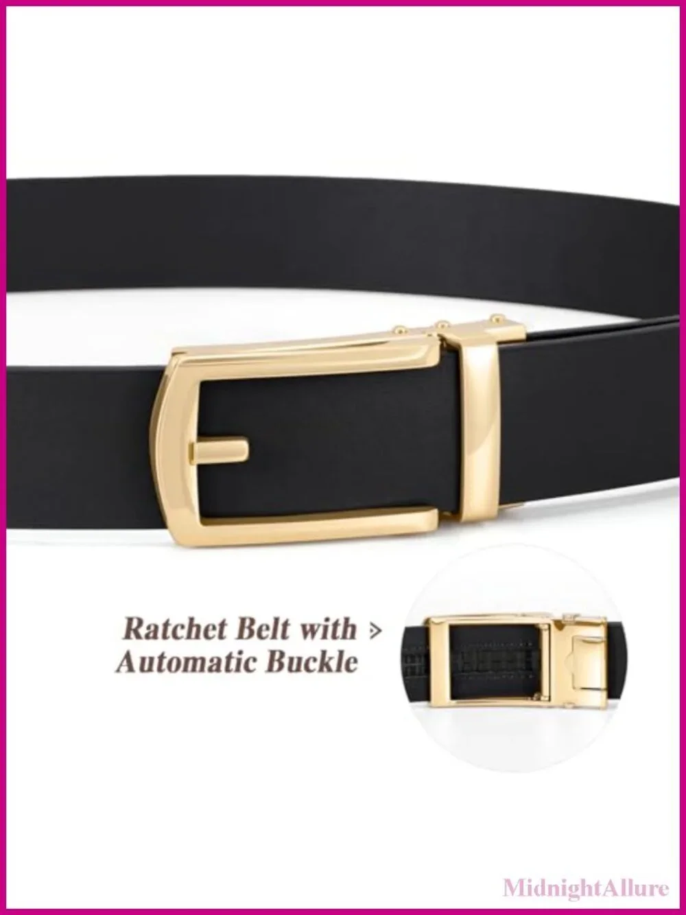 Women's Faux Leather Ratchet Belt with Automatic Gold Buckle Adjustable Waist